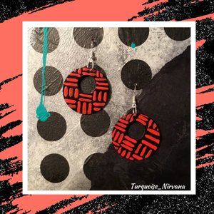 M-227: Red Tribal Disc Earrings